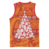 French Polynesia Christmas Basketball Jersey Seashell Xmas Tree Tribal Waves - Polynesian Pride