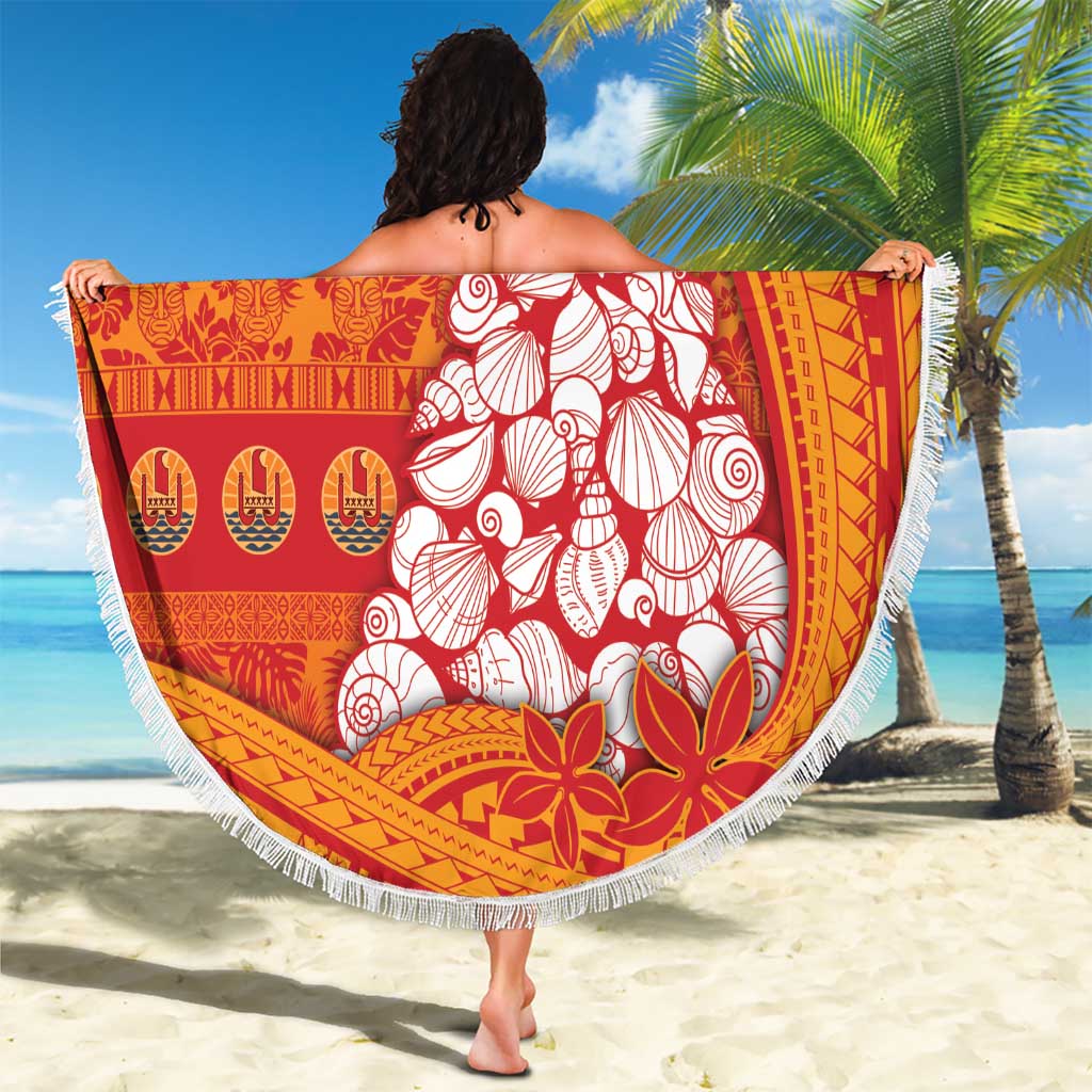 French Polynesia Christmas Beach Blanket Seashell Xmas Tree Tribal Waves - Polynesian Pride