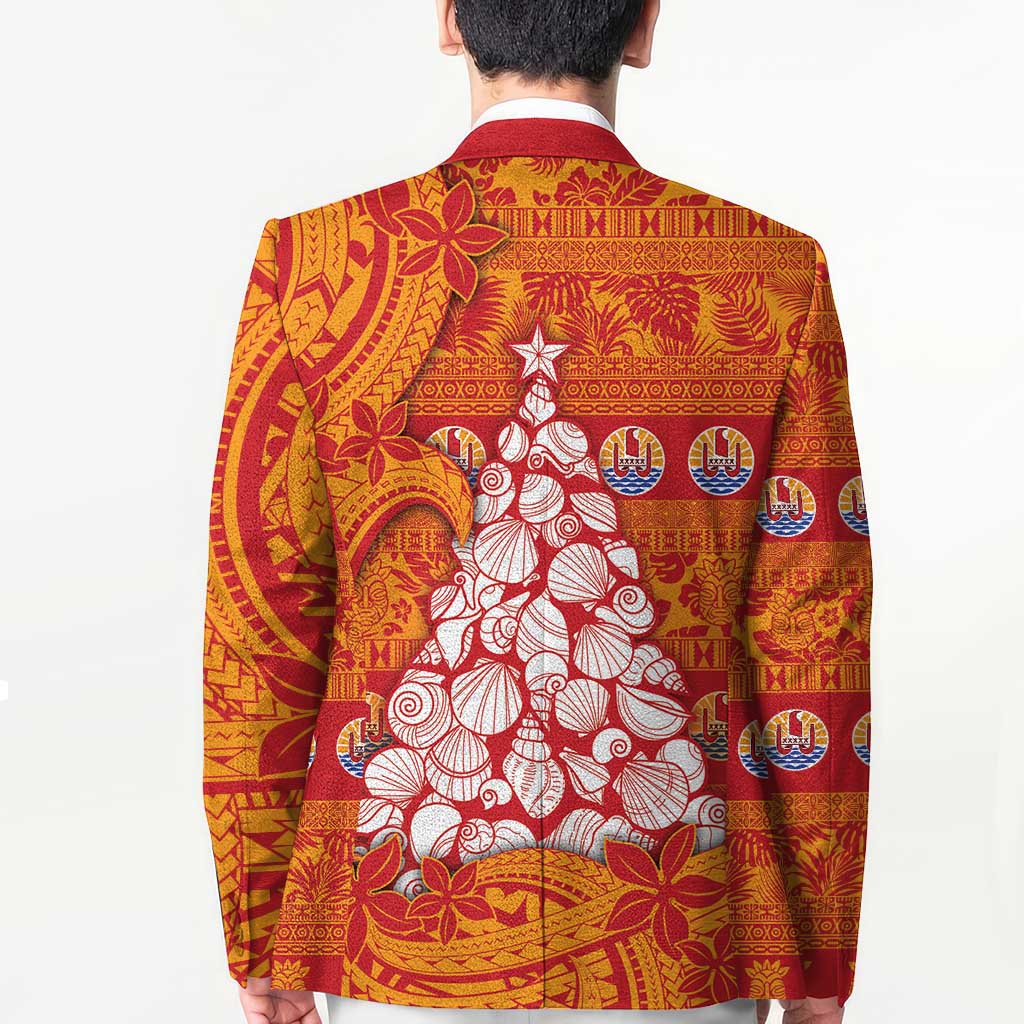 French Polynesia Christmas Blazer Seashell Xmas Tree Tribal Waves - Polynesian Pride