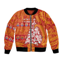 French Polynesia Christmas Bomber Jacket Seashell Xmas Tree Tribal Waves - Polynesian Pride