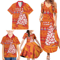 French Polynesia Christmas Family Matching Summer Maxi Dress and Hawaiian Shirt Seashell Xmas Tree Tribal Waves - Polynesian Pride