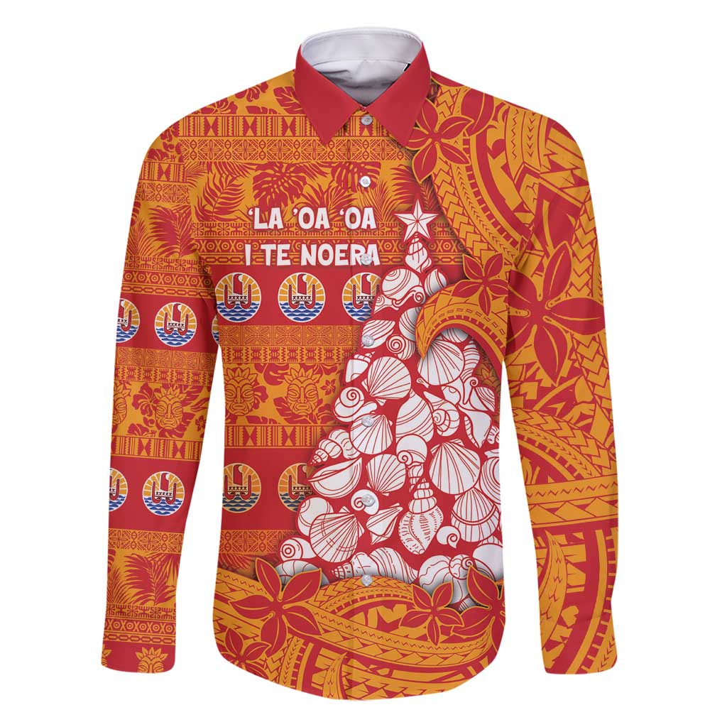 French Polynesia Christmas Family Matching Summer Maxi Dress and Hawaiian Shirt Seashell Xmas Tree Tribal Waves - Polynesian Pride