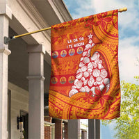 French Polynesia Christmas Garden Flag Seashell Xmas Tree Tribal Waves - Polynesian Pride