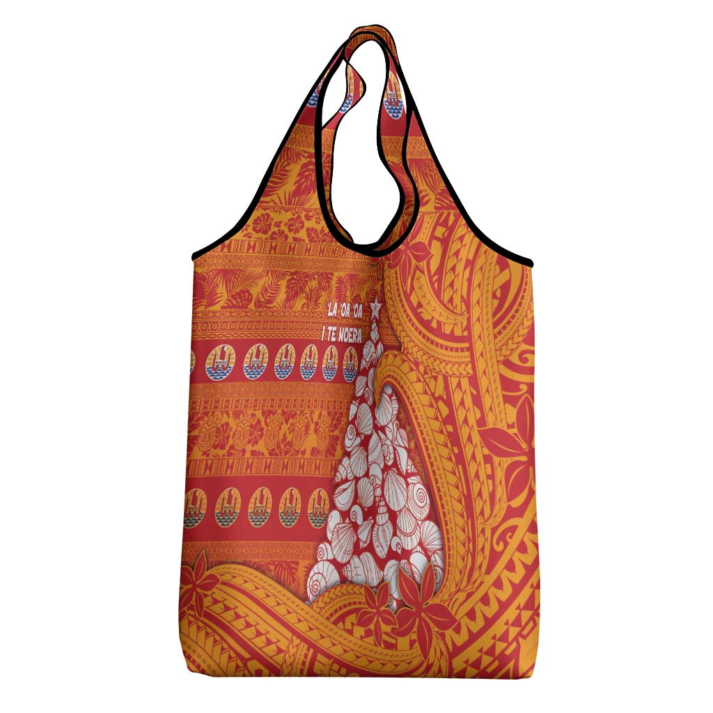 French Polynesia Christmas Grocery Bag Seashell Xmas Tree Tribal Waves - Polynesian Pride