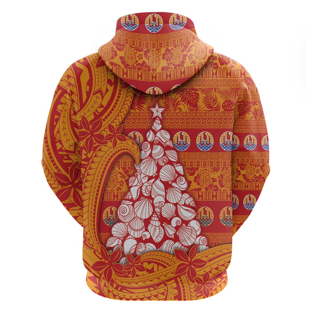 French Polynesia Christmas Hoodie Seashell Xmas Tree Tribal Waves - Polynesian Pride