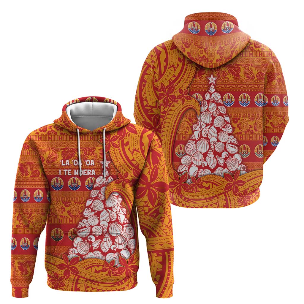 French Polynesia Christmas Hoodie Seashell Xmas Tree Tribal Waves - Polynesian Pride