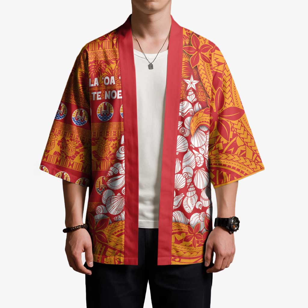 French Polynesia Christmas Kimono Seashell Xmas Tree Tribal Waves - Polynesian Pride