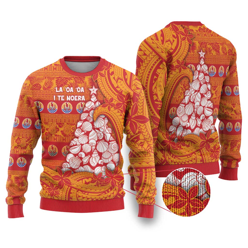 French Polynesia Christmas Ugly Christmas Sweater Seashell Xmas Tree Tribal Waves - Polynesian Pride