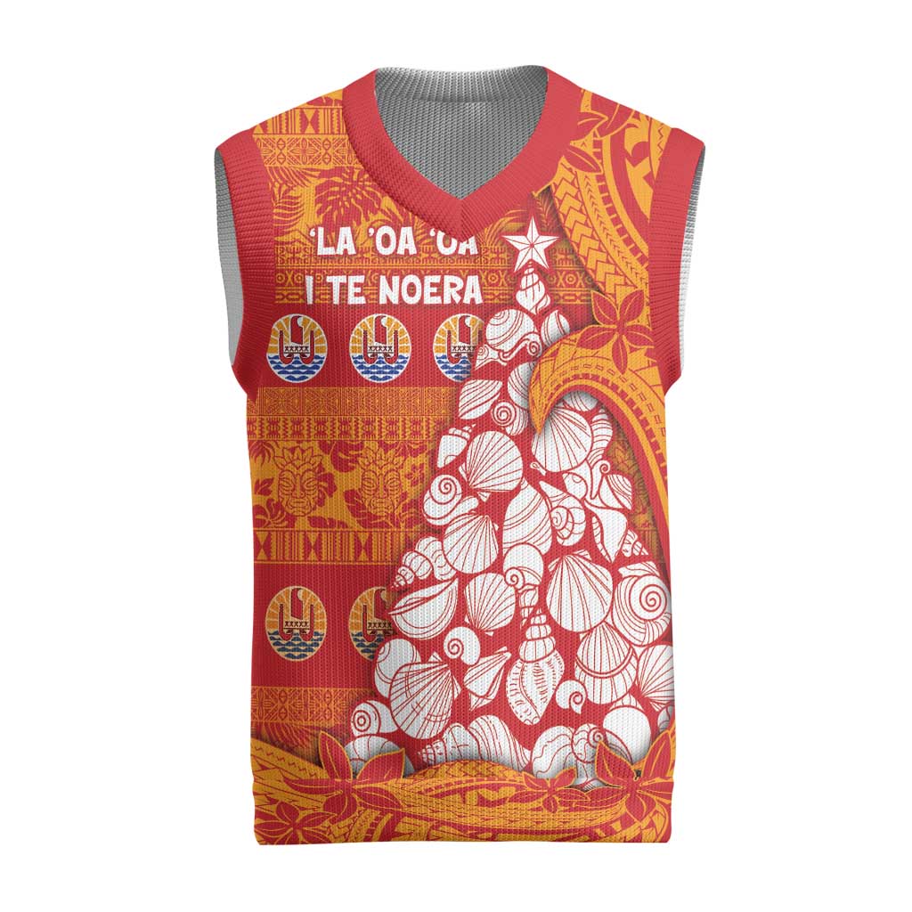 French Polynesia Christmas Knitted V-Neck Vest Seashell Xmas Tree Tribal Waves - Polynesian Pride