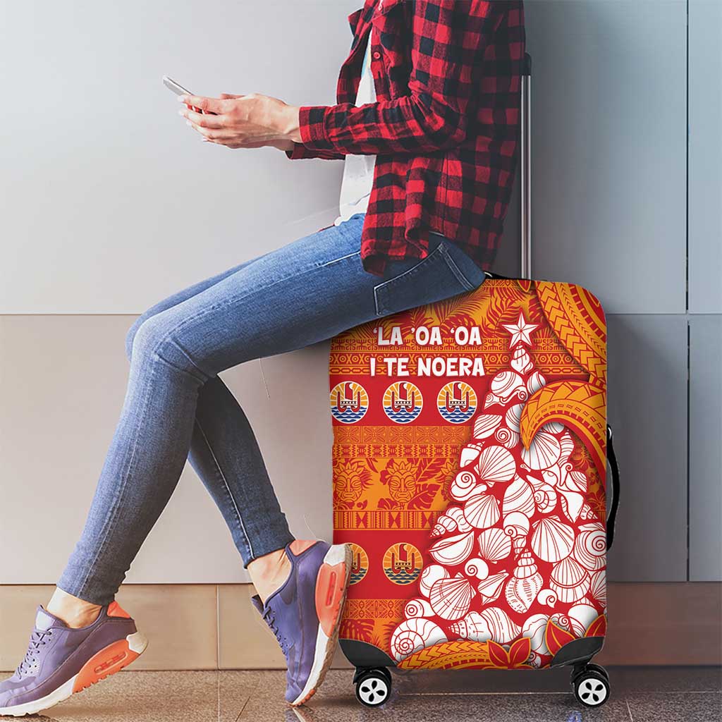 French Polynesia Christmas Luggage Cover Seashell Xmas Tree Tribal Waves - Polynesian Pride