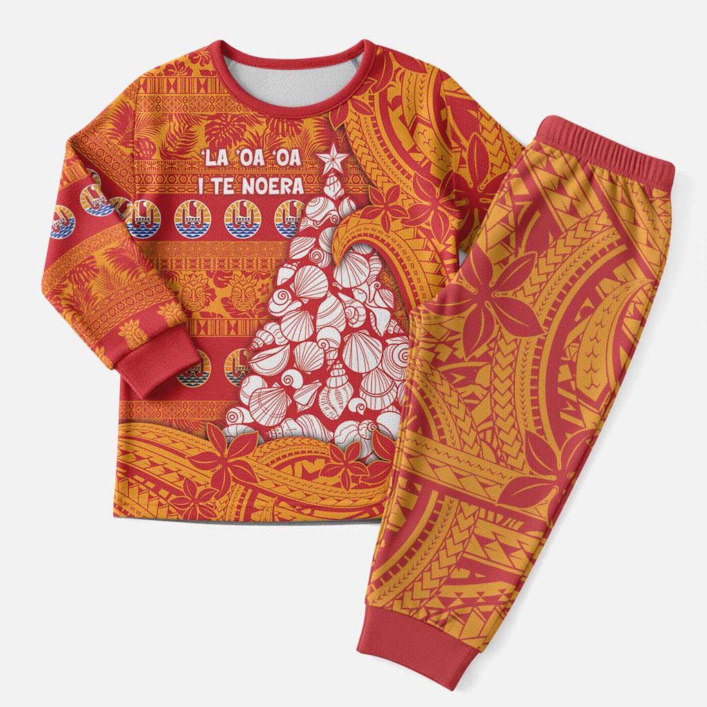 French Polynesia Christmas Pajama Set Seashell Xmas Tree Tribal Waves - Polynesian Pride