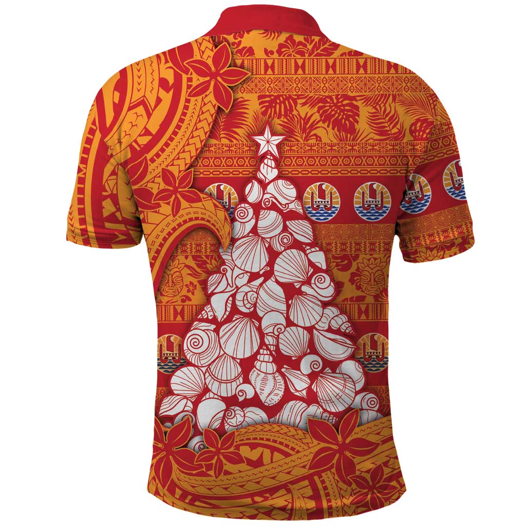 French Polynesia Christmas Polo Shirt Seashell Xmas Tree Tribal Waves - Polynesian Pride