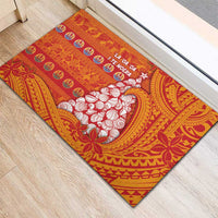 French Polynesia Christmas Rubber Doormat Seashell Xmas Tree Tribal Waves - Polynesian Pride