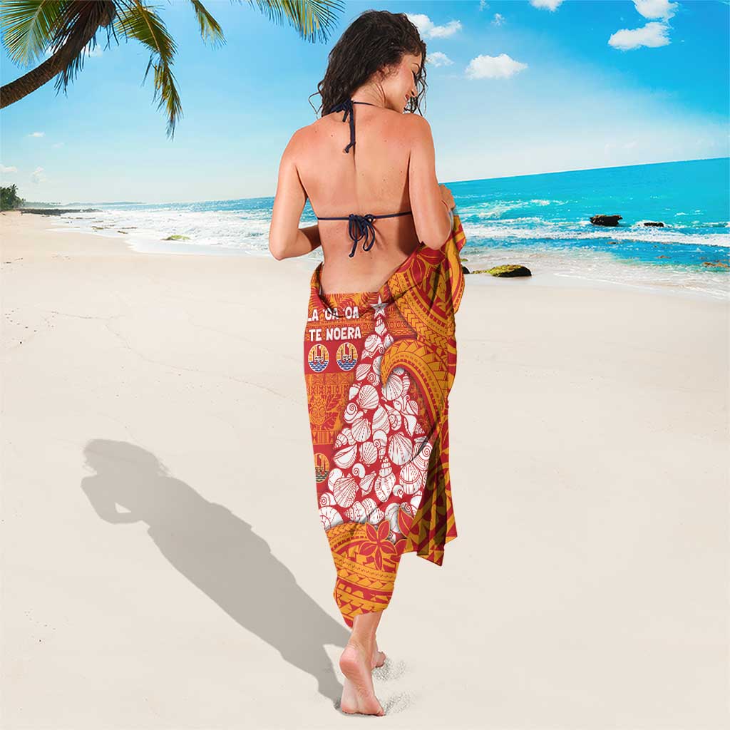 French Polynesia Christmas Sarong Seashell Xmas Tree Tribal Waves - Polynesian Pride