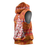 French Polynesia Christmas Sleeveless Hoodie Seashell Xmas Tree Tribal Waves - Polynesian Pride