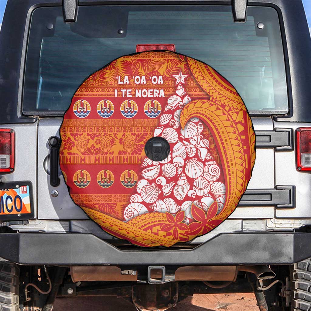 French Polynesia Christmas Spare Tire Cover Seashell Xmas Tree Tribal Waves - Polynesian Pride