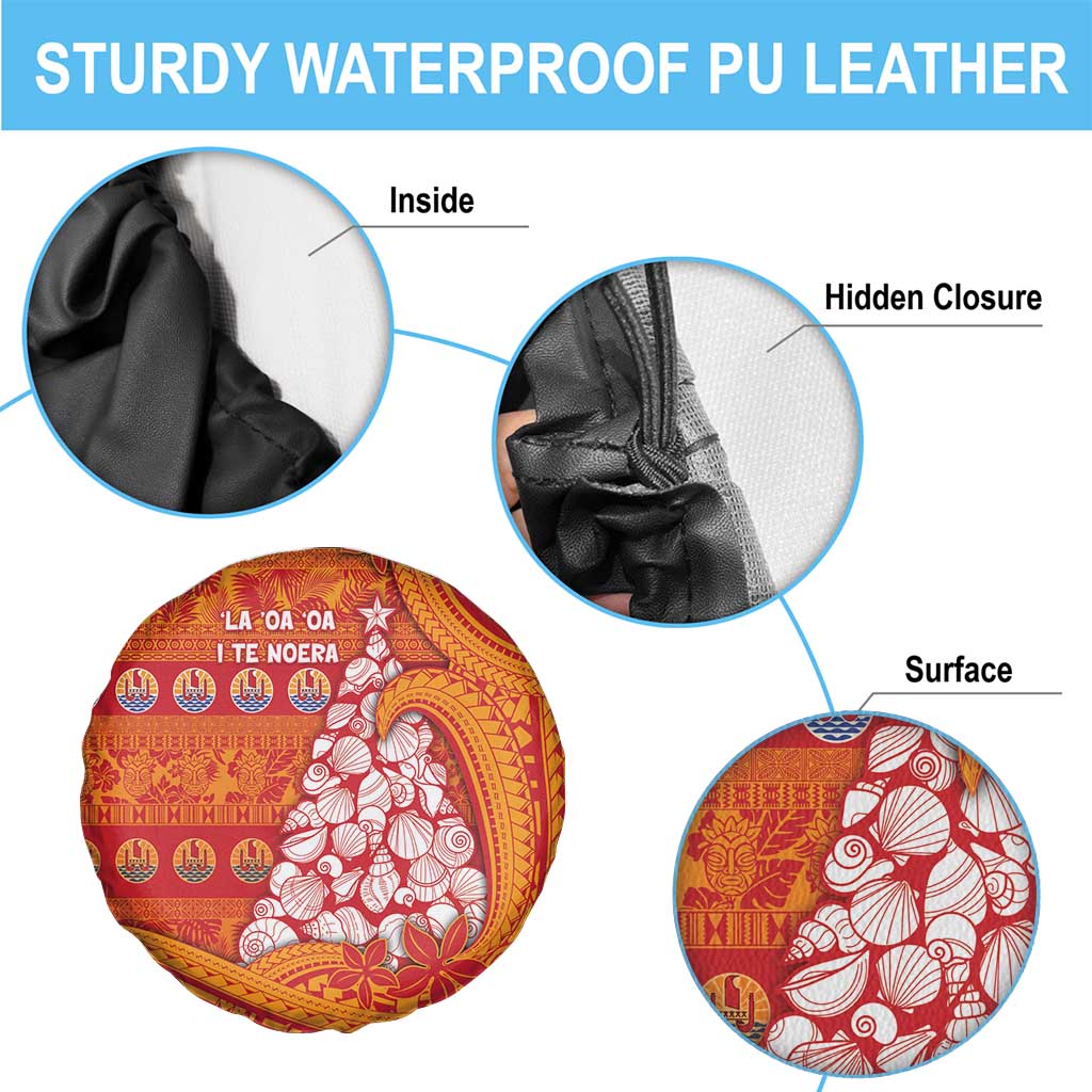 French Polynesia Christmas Spare Tire Cover Seashell Xmas Tree Tribal Waves - Polynesian Pride