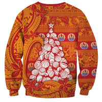 French Polynesia Christmas Sweatshirt Seashell Xmas Tree Tribal Waves - Polynesian Pride