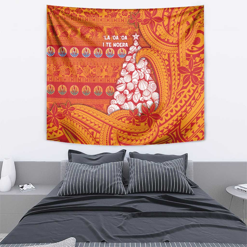 French Polynesia Christmas Tapestry Seashell Xmas Tree Tribal Waves - Polynesian Pride