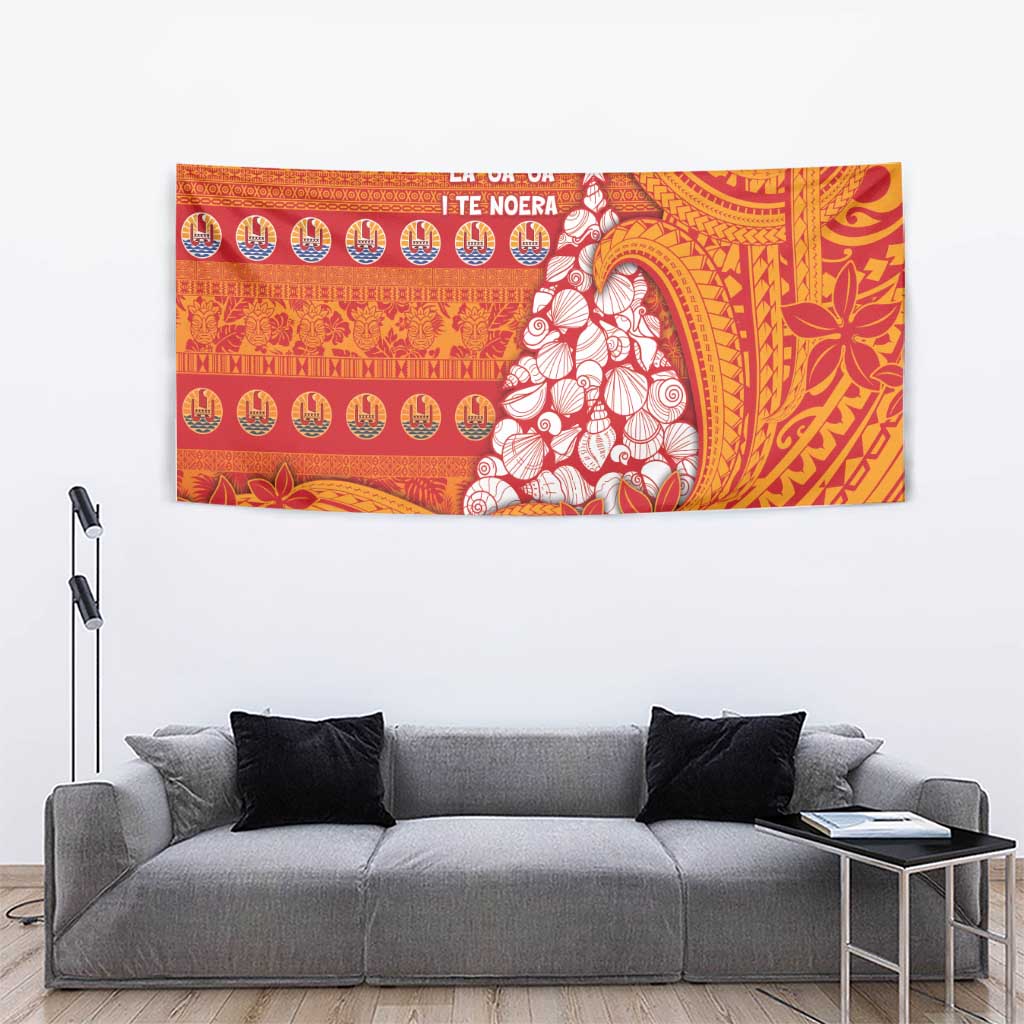 French Polynesia Christmas Tapestry Seashell Xmas Tree Tribal Waves - Polynesian Pride