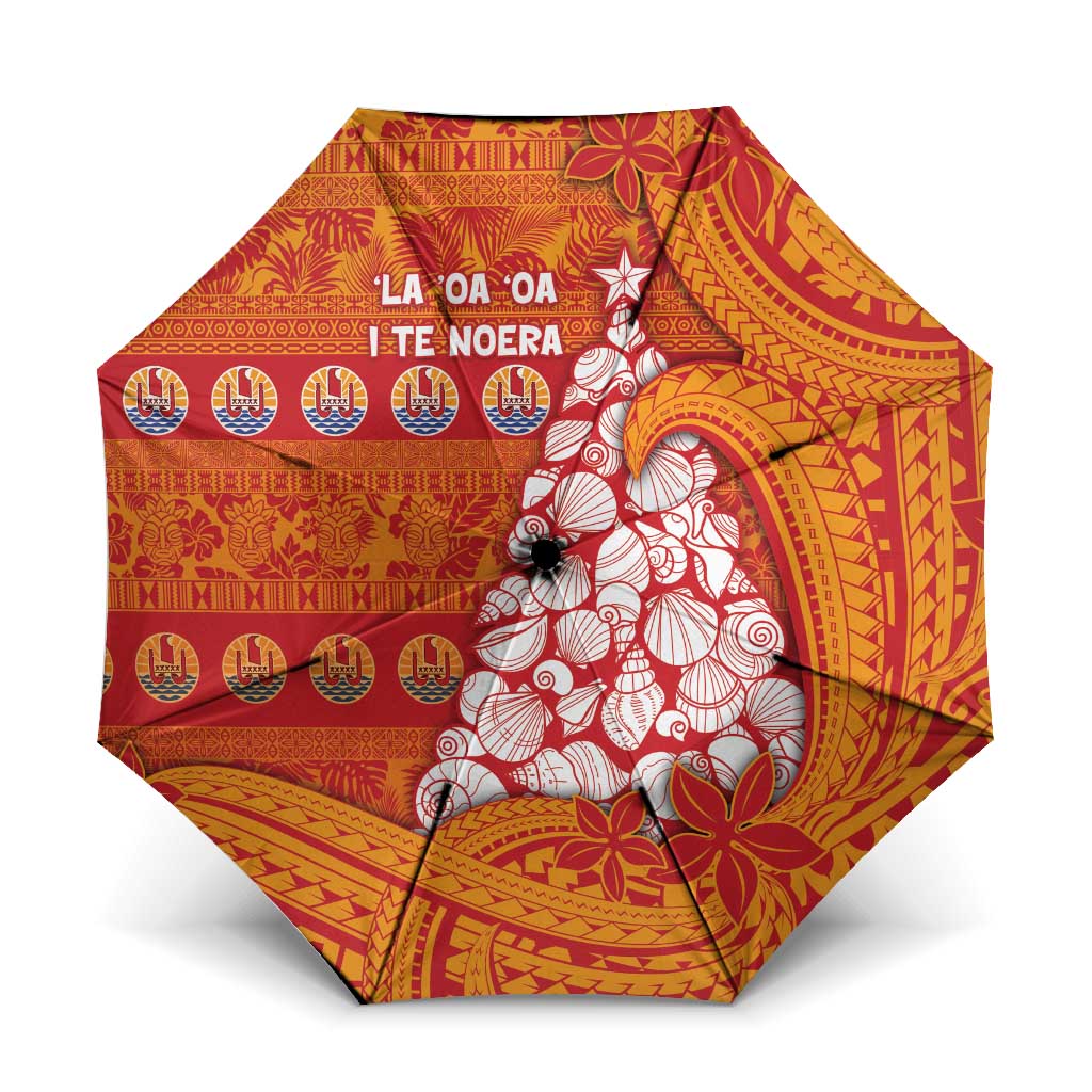 French Polynesia Christmas Umbrella Seashell Xmas Tree Tribal Waves - Polynesian Pride