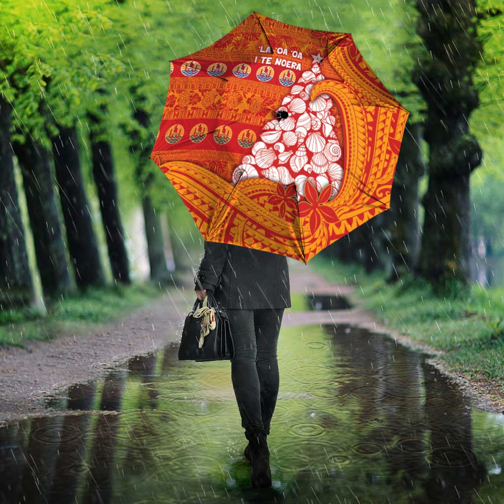 French Polynesia Christmas Umbrella Seashell Xmas Tree Tribal Waves - Polynesian Pride