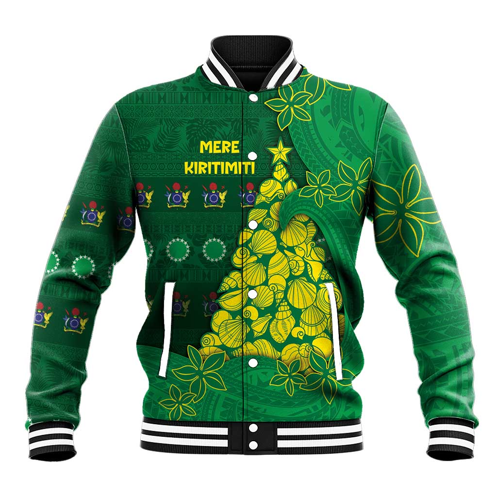 Cook Islands Christmas Baseball Jacket Seashell Xmas Tree Tribal Waves - Polynesian Pride