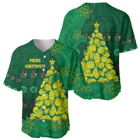 Cook Islands Christmas Baseball Jersey Seashell Xmas Tree Tribal Waves - Polynesian Pride