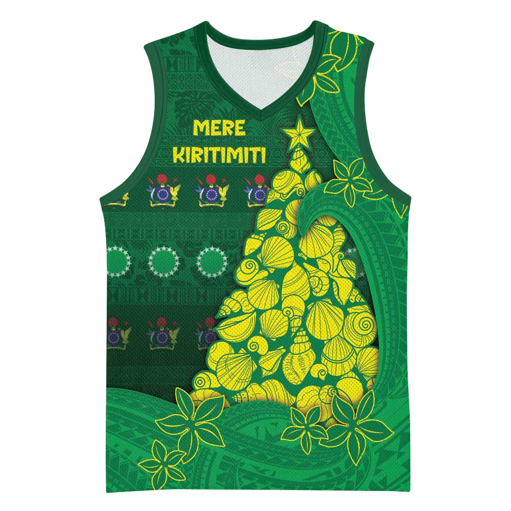 Cook Islands Christmas Basketball Jersey Seashell Xmas Tree Tribal Waves - Polynesian Pride