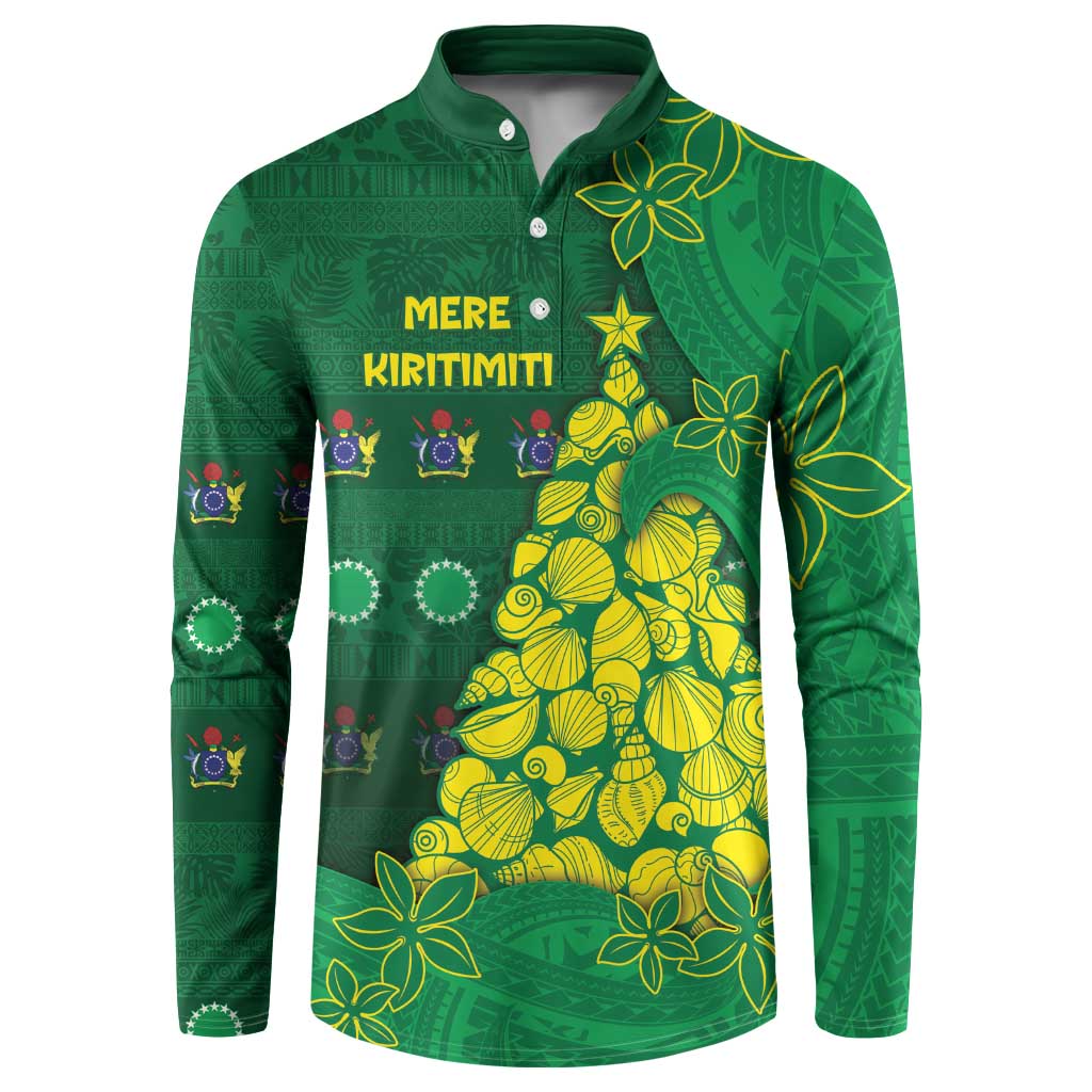 Cook Islands Christmas Button Sweatshirt Seashell Xmas Tree Tribal Waves - Polynesian Pride