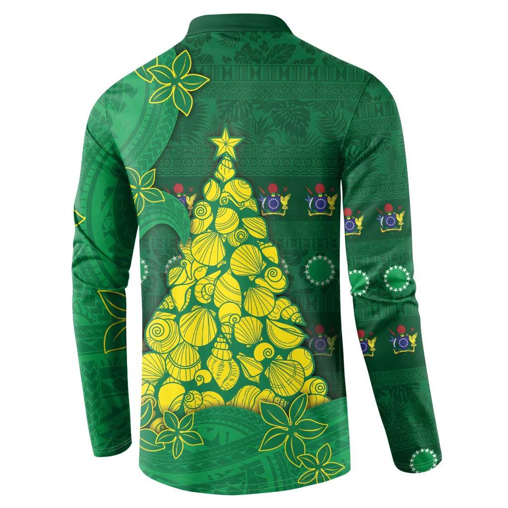 Cook Islands Christmas Button Sweatshirt Seashell Xmas Tree Tribal Waves - Polynesian Pride