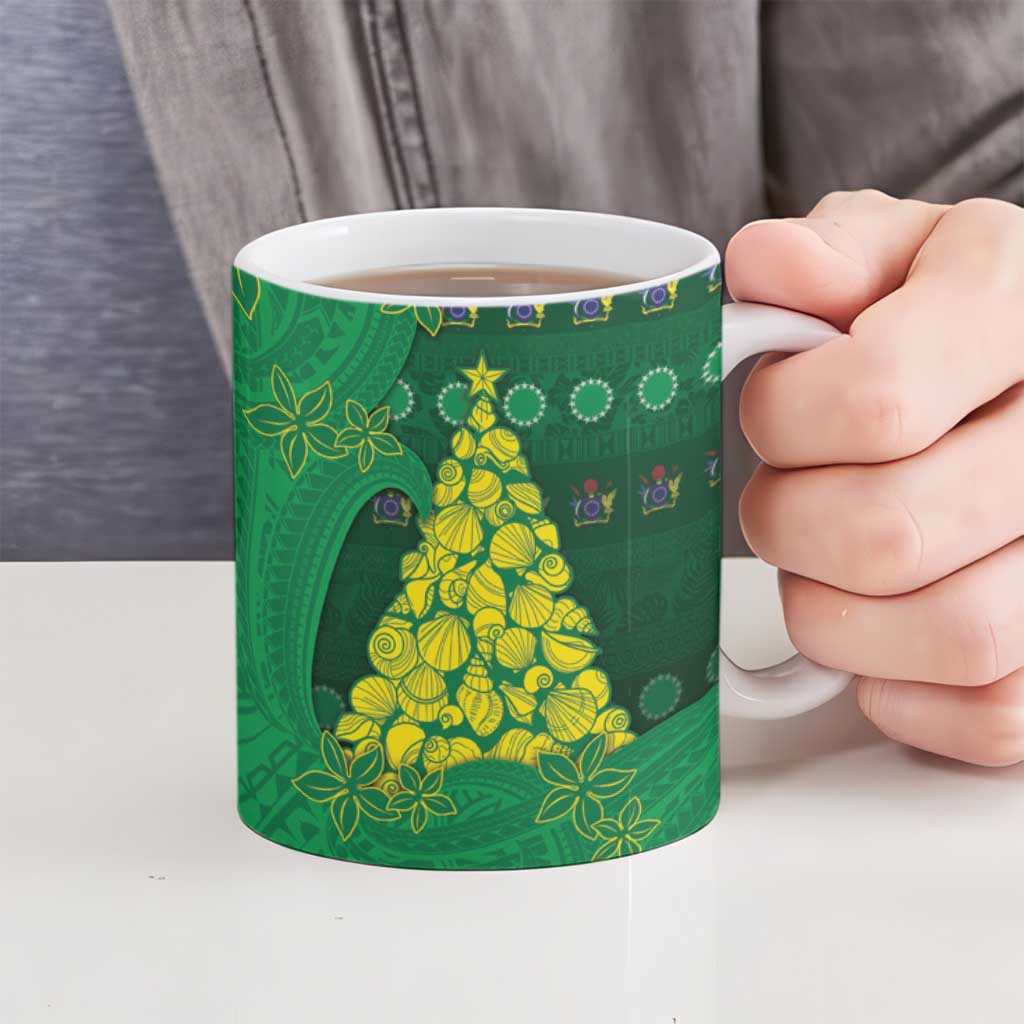 Cook Islands Christmas Ceramic Mug Seashell Xmas Tree Tribal Waves - Polynesian Pride