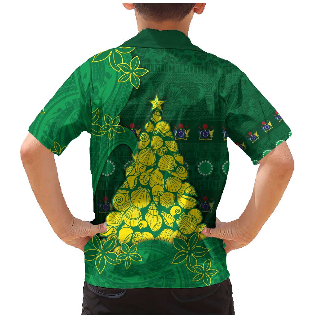 Cook Islands Christmas Family Matching Mermaid Dress and Hawaiian Shirt Seashell Xmas Tree Tribal Waves - Polynesian Pride