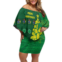 Cook Islands Christmas Family Matching Off Shoulder Short Dress and Hawaiian Shirt Seashell Xmas Tree Tribal Waves - Polynesian Pride