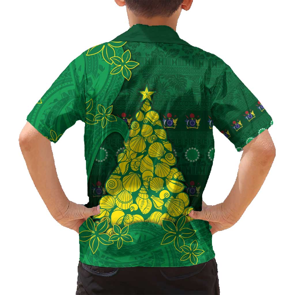 Cook Islands Christmas Family Matching Summer Maxi Dress and Hawaiian Shirt Seashell Xmas Tree Tribal Waves - Polynesian Pride