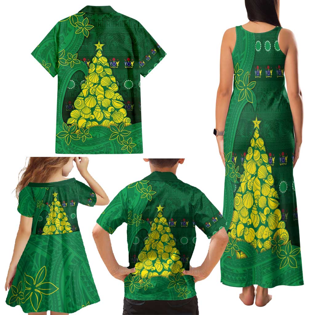 Cook Islands Christmas Family Matching Tank Maxi Dress and Hawaiian Shirt Seashell Xmas Tree Tribal Waves - Polynesian Pride