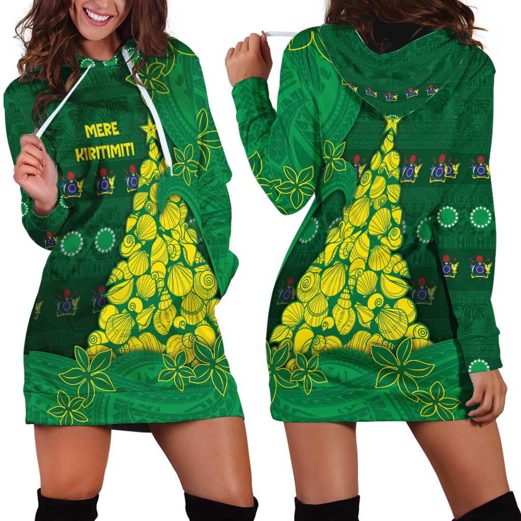 Cook Islands Christmas Hoodie Dress Seashell Xmas Tree Tribal Waves - Polynesian Pride