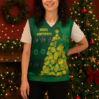 Cook Islands Christmas Knitted V-Neck Vest Seashell Xmas Tree Tribal Waves - Polynesian Pride