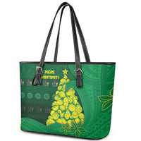 Cook Islands Christmas Leather Tote Bag Seashell Xmas Tree Tribal Waves - Polynesian Pride