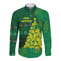 Cook Islands Christmas Long Sleeve Button Shirt Seashell Xmas Tree Tribal Waves - Polynesian Pride
