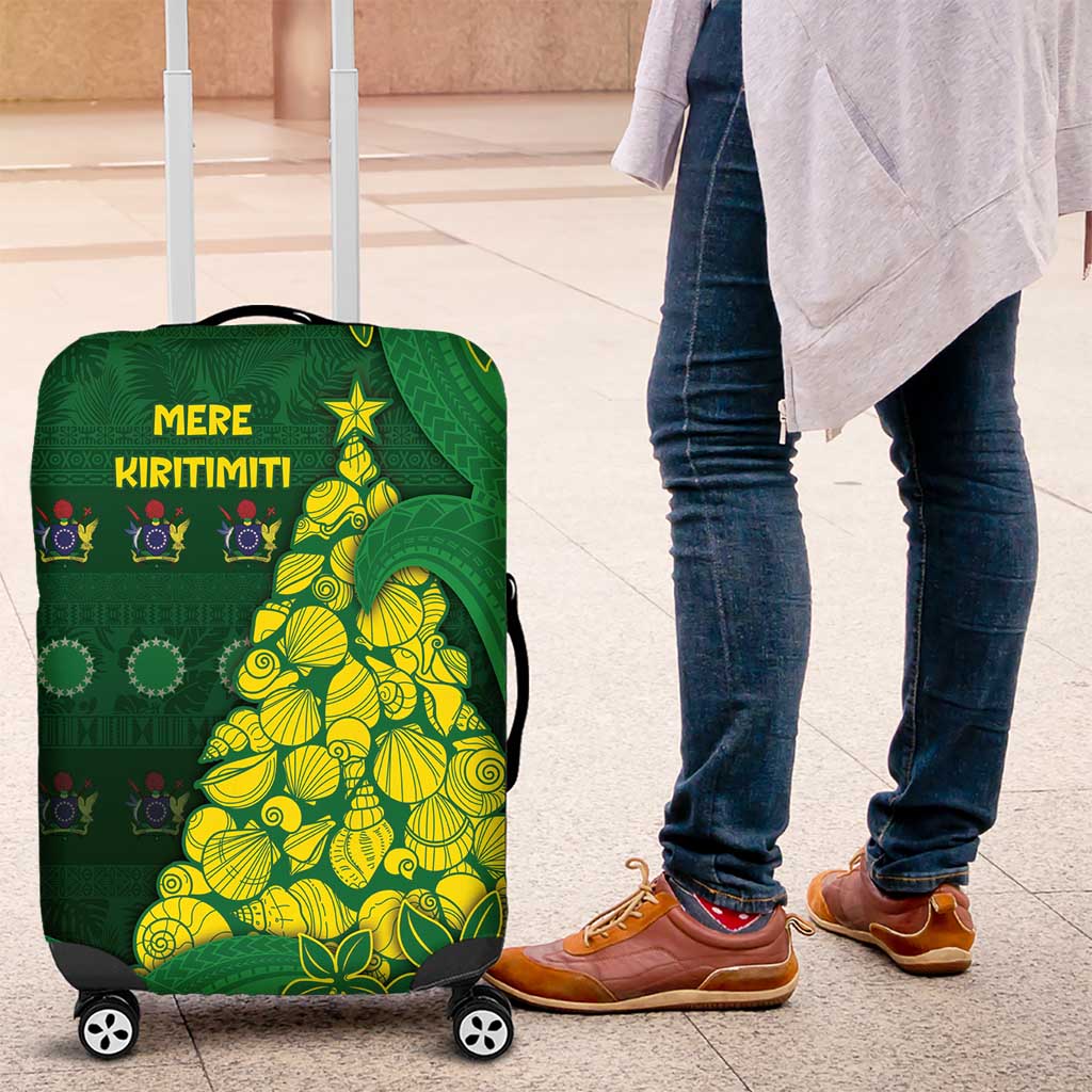 Cook Islands Christmas Luggage Cover Seashell Xmas Tree Tribal Waves - Polynesian Pride