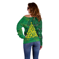 Cook Islands Christmas Off Shoulder Sweater Seashell Xmas Tree Tribal Waves - Polynesian Pride