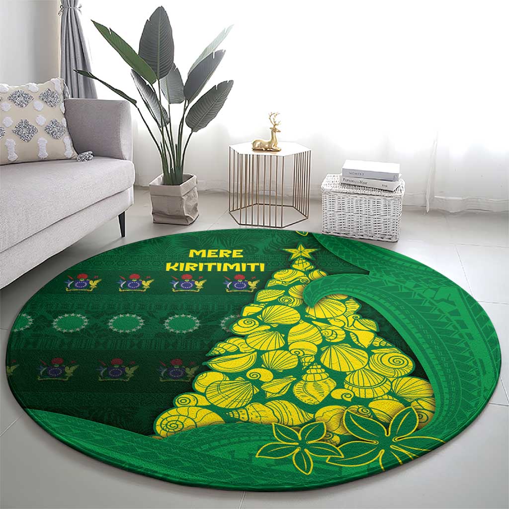 Cook Islands Christmas Round Carpet Seashell Xmas Tree Tribal Waves - Polynesian Pride