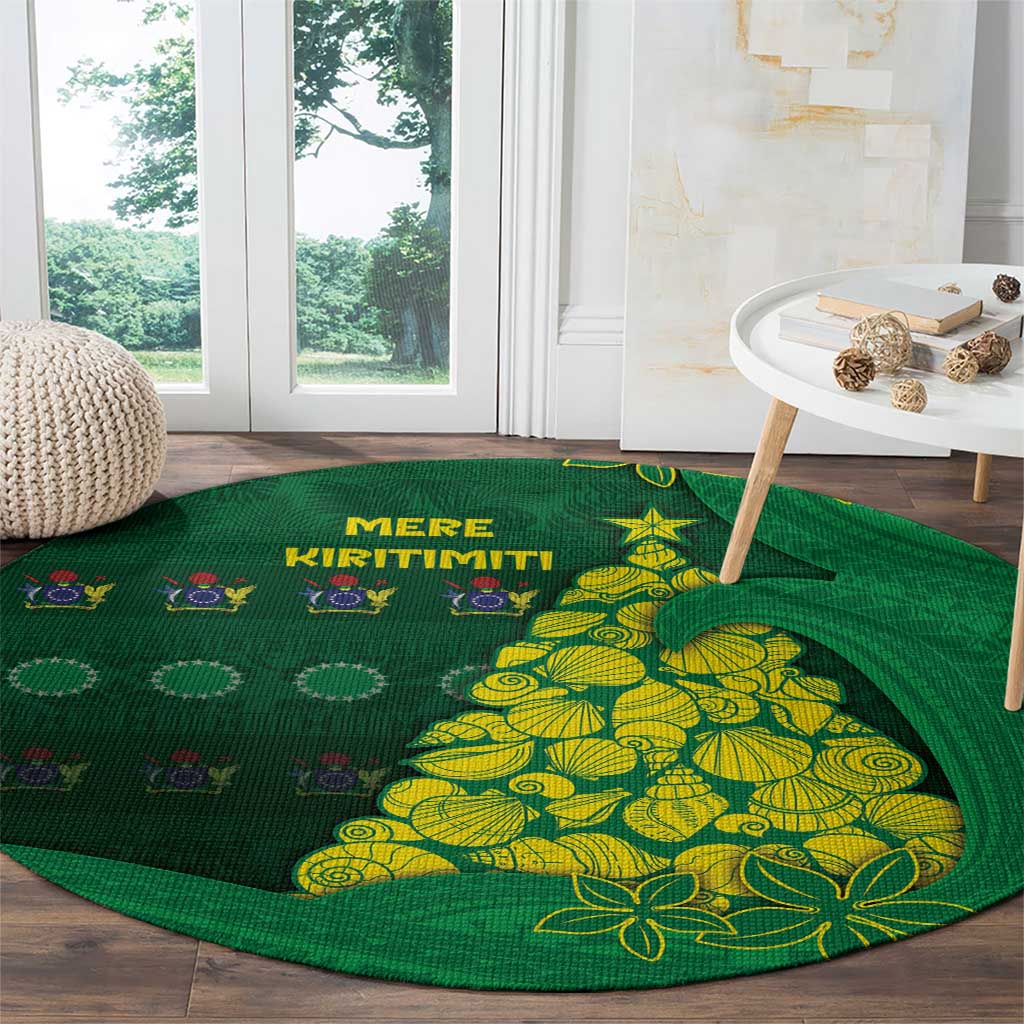 Cook Islands Christmas Round Carpet Seashell Xmas Tree Tribal Waves - Polynesian Pride