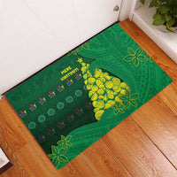 Cook Islands Christmas Rubber Doormat Seashell Xmas Tree Tribal Waves - Polynesian Pride
