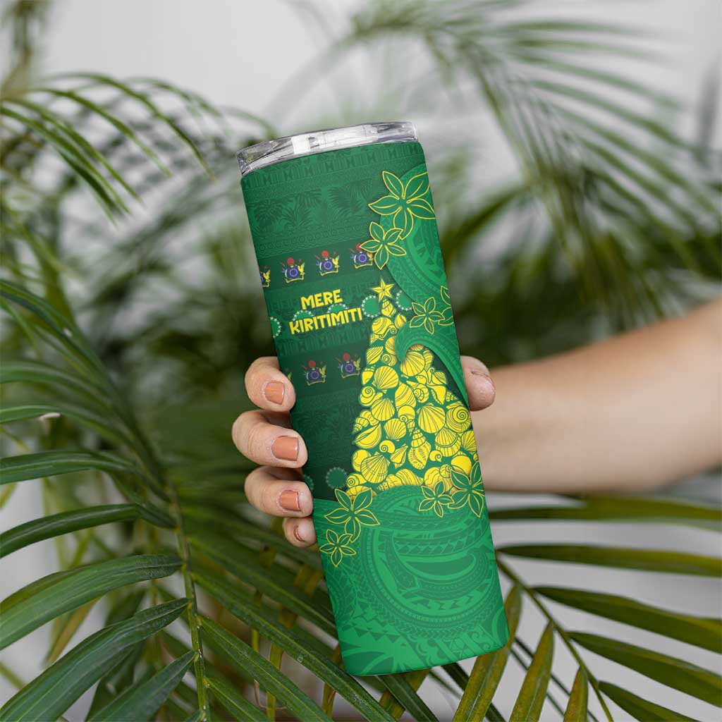 Cook Islands Christmas Skinny Tumbler Seashell Xmas Tree Tribal Waves - Polynesian Pride