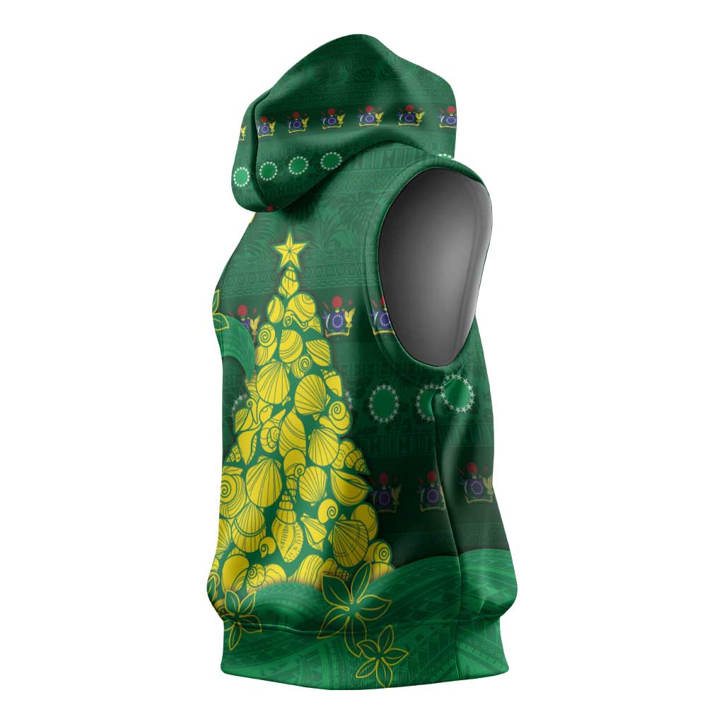 Cook Islands Christmas Sleeveless Hoodie Seashell Xmas Tree Tribal Waves - Polynesian Pride