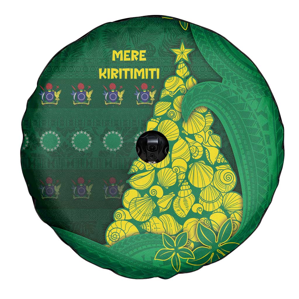 Cook Islands Christmas Spare Tire Cover Seashell Xmas Tree Tribal Waves - Polynesian Pride