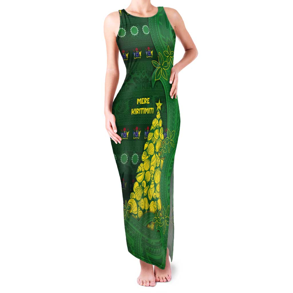 Cook Islands Christmas Tank Maxi Dress Seashell Xmas Tree Tribal Waves - Polynesian Pride