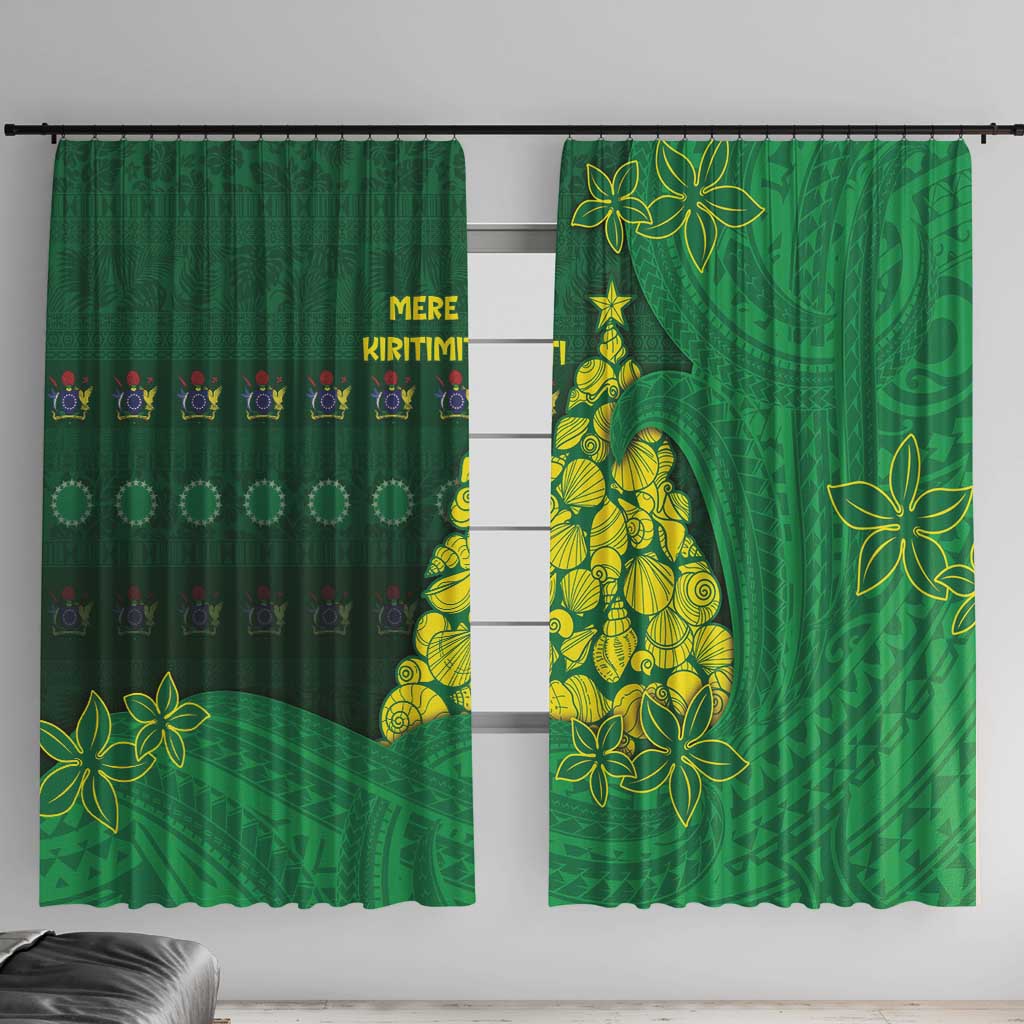 Cook Islands Christmas Window Curtain Seashell Xmas Tree Tribal Waves - Polynesian Pride